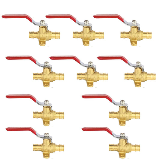 10 Pcs 3/4" PEX Expansion Drop Ear Ball Valve, Red (Lead Free)