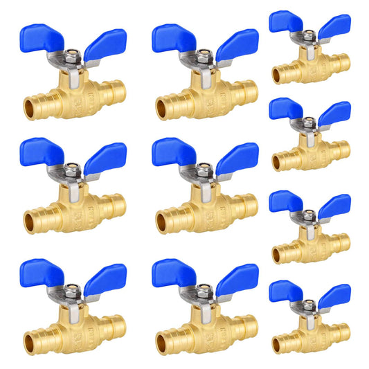 10 Pcs 1/2" PEX-A Expansion Butterfly Ball Valve, Blue (Lead Free)