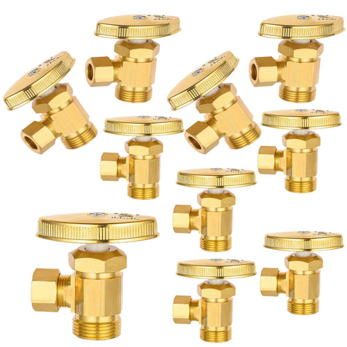 10 Pcs 1/2" Nominal (5/8" OD) Comprx 3/8" OD Compr. Angle Stop Valve, Multi Turn, Brushed Brass (Lead Free) Plumbingsell