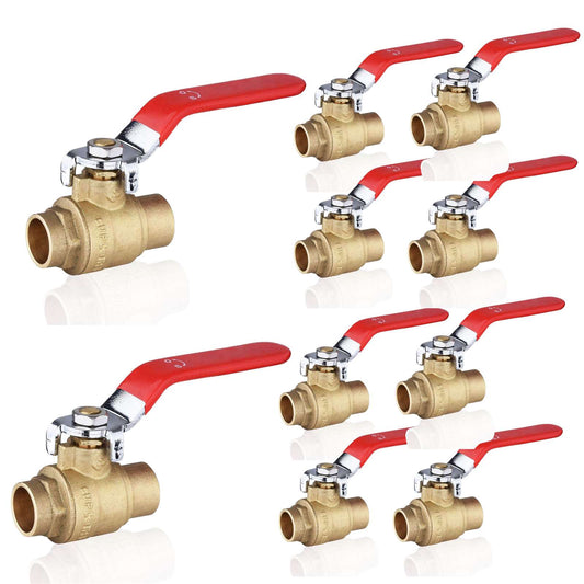 10 Pcs 1" Sweat Ball Valve, Red (Lead Free)