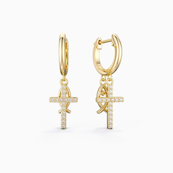 Sterling Silver Ichthys Cross Earrings vanimy