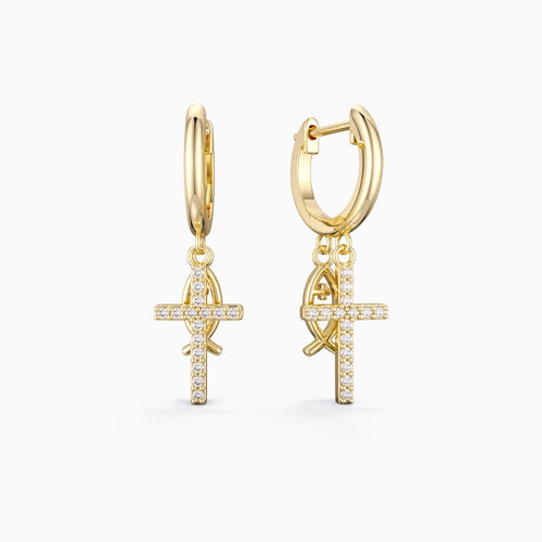 Sterling Silver Ichthys Cross Earrings