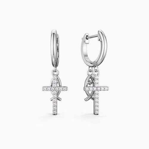 Sterling Silver Ichthys Cross Earrings vanimy