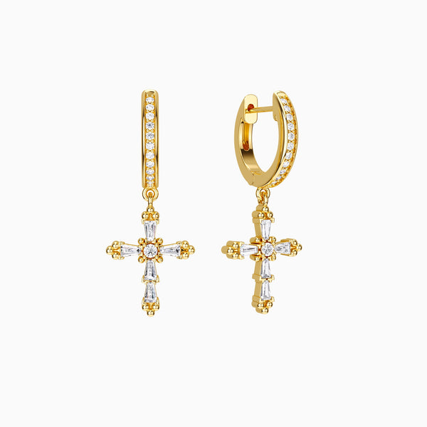Byzantine Faith Cross Huggie Hoop Earrings vanimy