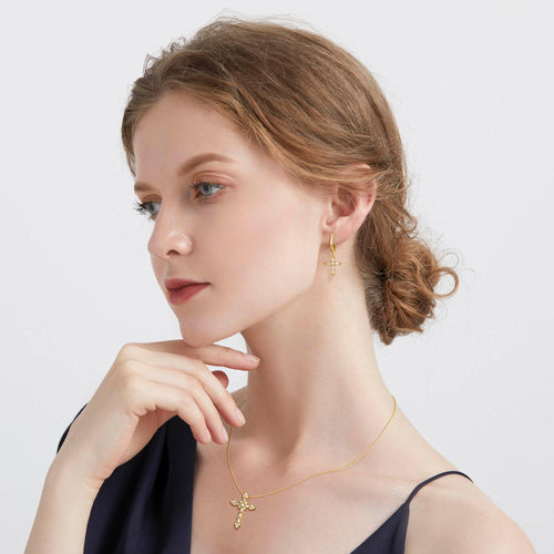 Byzantine Faith Cross Huggie Hoop Earrings vanimy