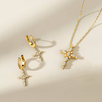 Byzantine Cross Amulet Huggie Hoop Earrings vanimy