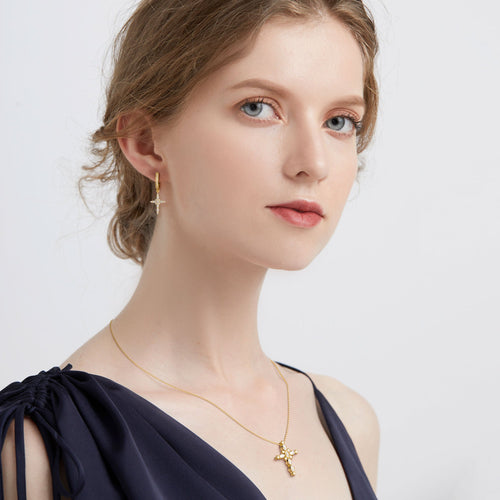 Byzantine Cross Amulet Huggie Hoop Earrings vanimy