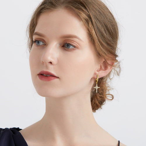 Byzantine Cross Amulet Huggie Hoop Earrings vanimy