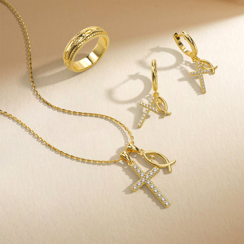 Sterling Silver Ichthys Cross Earrings vanimy