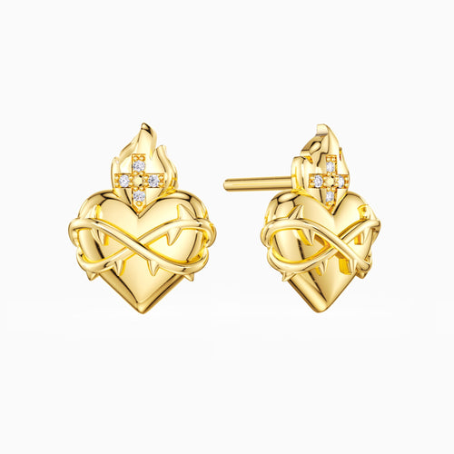 Sacred Heart Flame Stud Earrings vanimy