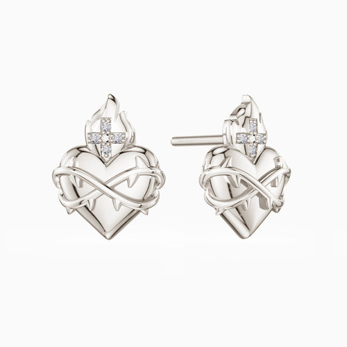 Sacred Heart Flame Stud Earrings vanimy