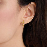 Floral Cross February Iris Birth Flower Half Hoop Stud Earrings