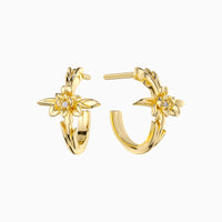 Floral Cross February Iris Birth Flower Half Hoop Stud Earrings
