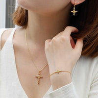 Floral Cross June Rose Birth Flower Necklace vanimy