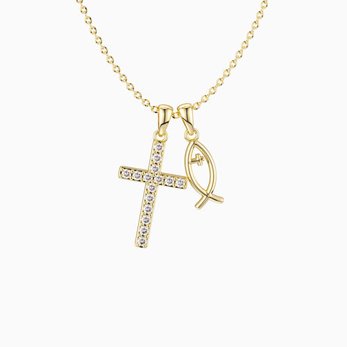 We Will be With You Cross Ichthys Necklace vanimy