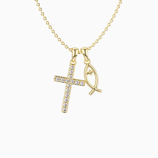 We Will be With You Cross Ichthys Necklace vanimy