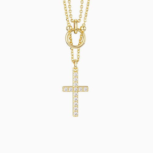Gold Layered Circle Cross Necklace vanimy