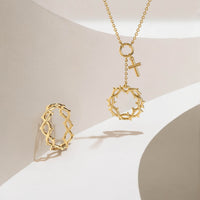 Gold Crown of Thorns Cross Necklace vanimy