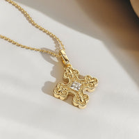 Byzantine Fleur De Lis Cross Pendant Necklace vanimy