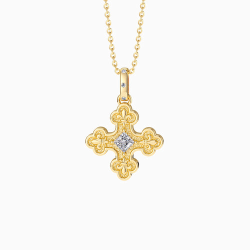 Byzantine Fleur De Lis Cross Pendant Necklace vanimy