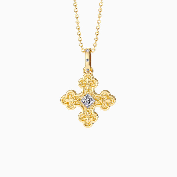 Byzantine Fleur De Lis Cross Pendant Necklace vanimy
