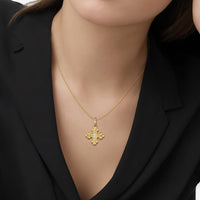 Byzantine Fleur De Lis Cross Pendant Necklace vanimy