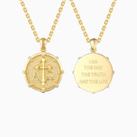 Alpha Omega Fleur-de-Lis Cross Medallion Necklace vanimy