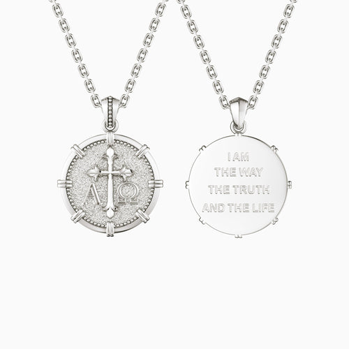 Alpha Omega Fleur-de-Lis Cross Medallion Necklace vanimy