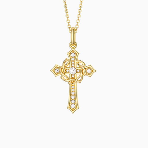 Cross and Crown of Thorns Faith Pendant Necklace vanimy