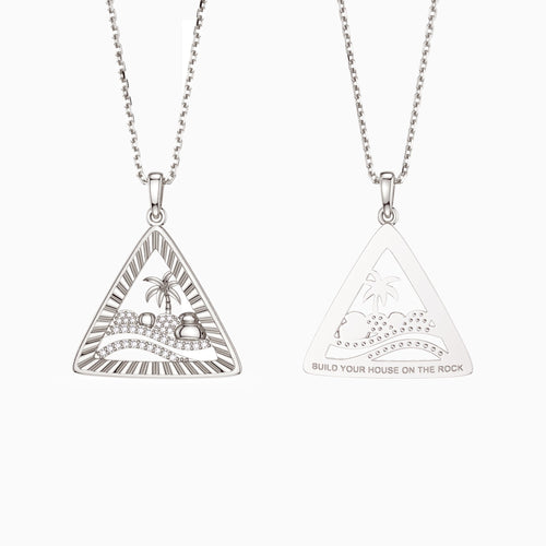 Parable of the Wise and Foolish Builders Triangle Pendant Necklace vanimy