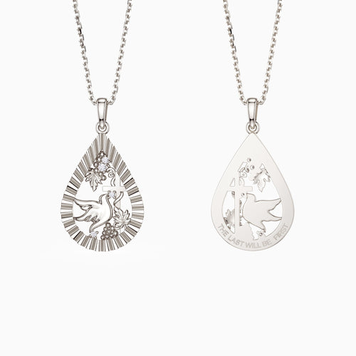 Parable of the Workers in the Vineyard Dove Cross Pear Pendant Necklace vanimy