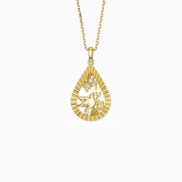 Parable of the Workers in the Vineyard Dove Cross Pear Pendant Necklace vanimy
