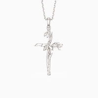 Floral Cross January Snowdrop Birth Flower Necklace vanimy