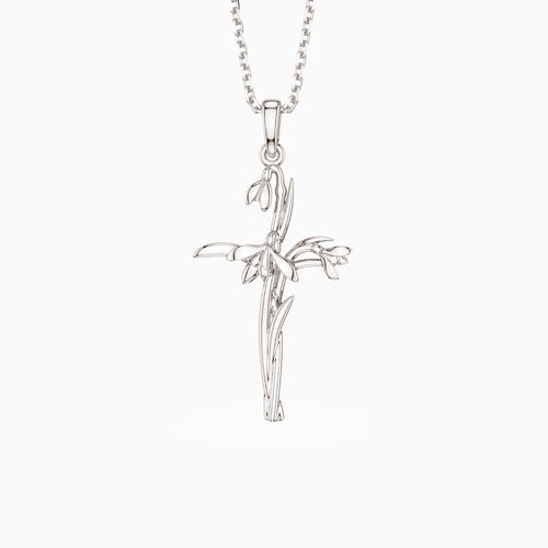 Floral Cross January Snowdrop Birth Flower Necklace vanimy