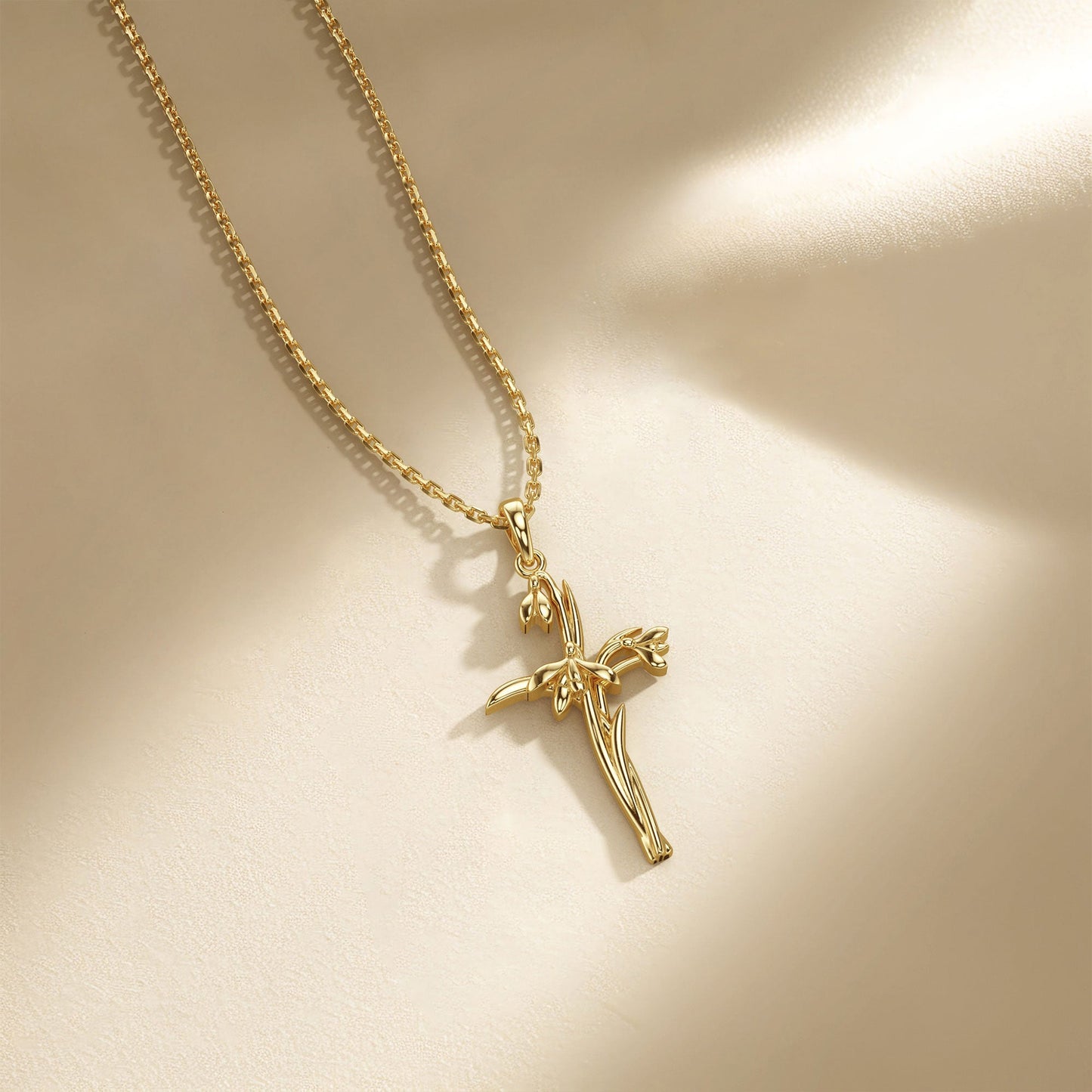 Floral Cross January Snowdrop Birth Flower Necklace