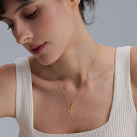 Floral Cross February Iris Birth Flower Necklace