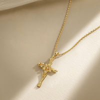 Floral Cross February Iris Birth Flower Necklace