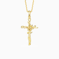 Floral Cross March Daffodil Birth Flower Necklace