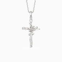 Floral Cross March Daffodil Birth Flower Necklace