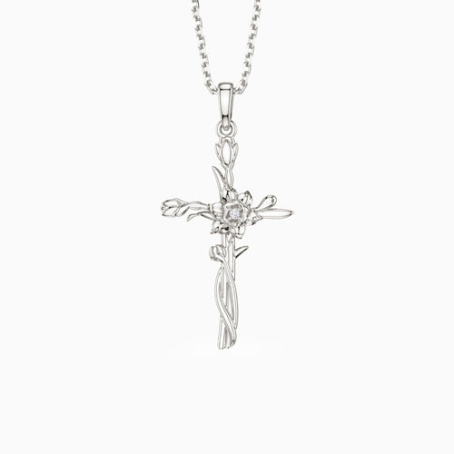 Floral Cross March Daffodil Birth Flower Necklace