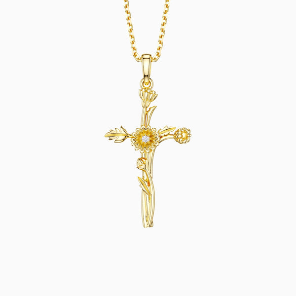 Floral Cross April Daisy Birth Flower Necklace vanimy