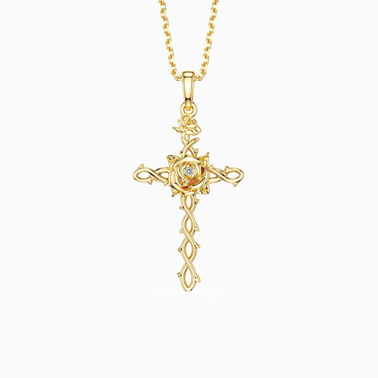 Floral Cross June Rose Birth Flower Necklace