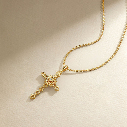 Floral Cross June Rose Birth Flower Necklace vanimy