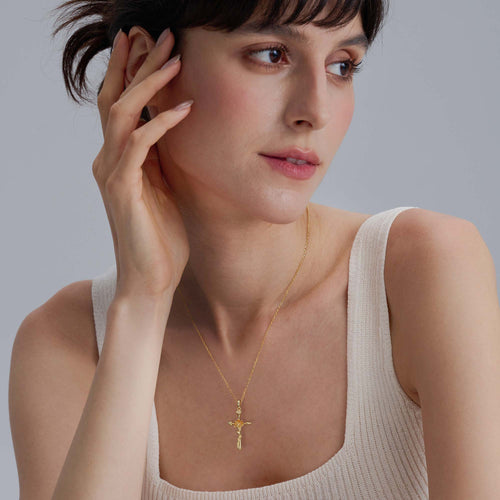 Floral Cross July Water Lily Birth Flower Necklace