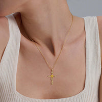 Floral Cross August Poppy Birth Flower Necklace