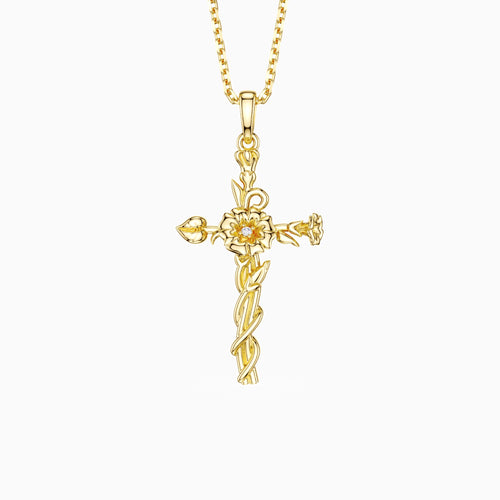 Floral Cross September Morning Glory Birth Flower Necklace