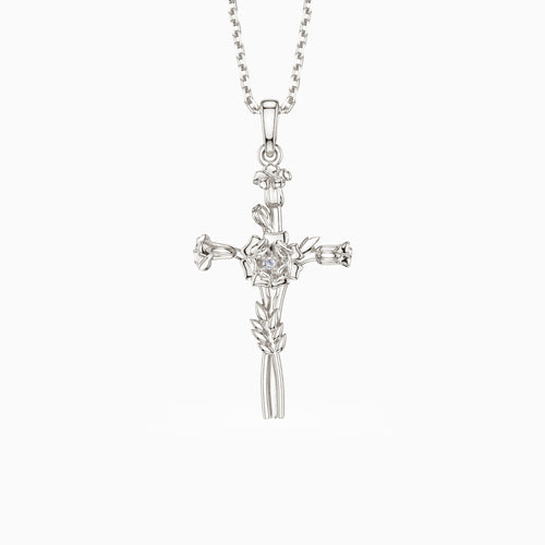 Floral Cross October Marigold Birth Flower Necklace