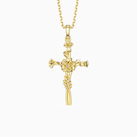 Floral Cross October Marigold Birth Flower Necklace