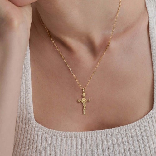 Floral Cross November Sunflower Birth Flower Necklace