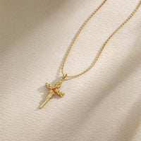 Floral Cross December Holly Birth Flower Necklace